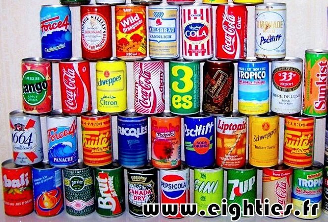 collection canettes de boisson des annees 80
